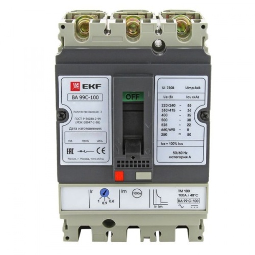 Автоматический выключатель ВА-99C (Compact NS) 100/63А 3P 36кА EKF PROxima | код. mccb99C-100-63 | EKF 